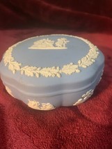 Wedgwood ENGLAND Blue Jasperware Covered Powder Jar Trinket Box Grecian ... - $24.75