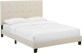 Modway Melanie Tufted Fabric Upholstered Full Platform Bed In Beige - £204.83 GBP