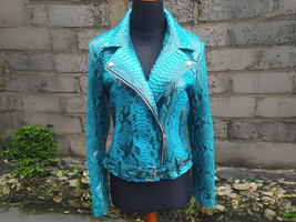 Turquoise Snakeskin Women Leather Jacket - $900.00+