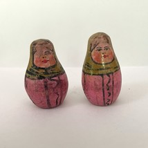 Set of Tiny Antique Wooden Roly Poly Weeble Dolls Painted Unmarked 1.5&quot; - $24.50