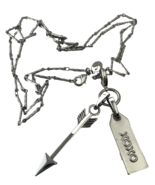 Silvertone Necklace with XOXO and Arrow Pendants, 30&quot; Chain,  Marked SH  - £5.97 GBP
