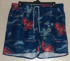 NEW MENS ST. JOHN&#39;S BAY BLUE W/ Honolulu Aloha HAWAIIAN PRINT SWIM TRUNK... - £19.83 GBP