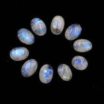 10 Pcs Natural White Rainbow Moonstone Gemstone Cabochon Lot Calibrated, R30797 - £13.08 GBP