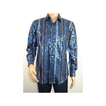 Men's Sports Shirt By Barocco Fashion Printed Long Sleeves Soft Feel EFS60 Navy image 7