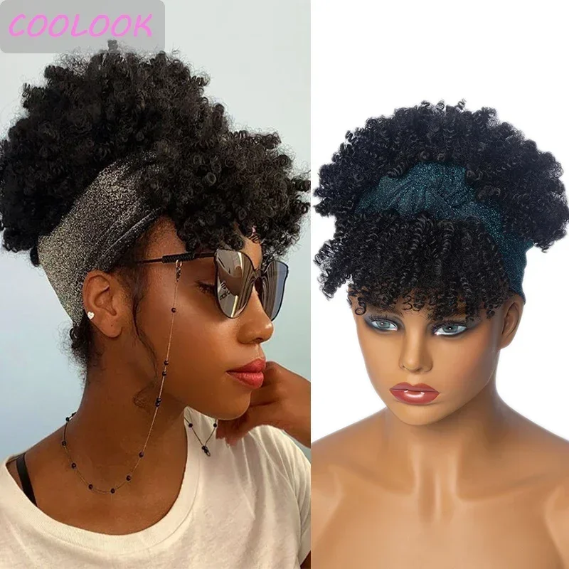 Short Kinky Curly Headband Wigs for Black Women Afro Curls Blonde Wigs with - £19.28 GBP+
