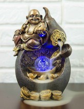 Happy Buddha Hotei Seated On Wine Gourd Backflow Incense Burner LED Light Statue - £27.17 GBP