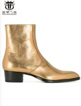gold pointed toe men leather boots British style men fashion boots zip mujer bot - £177.17 GBP