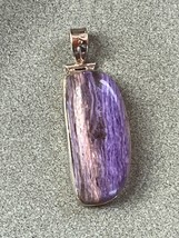 Large Purple Chariot Stone Oblong Crescent in 925 Silver Frame Pendant – marked - £23.09 GBP