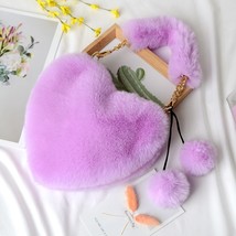 Faux Fur Winter Women Handbags Cute Plush Ladies Heart Shaped Shoulder Bag Cute  - £19.05 GBP