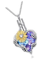 Sunflower Urn Necklace for Ashes with Heart Crystal - £180.44 GBP