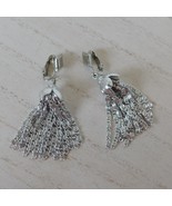 Sarah Coventry Vintage Clip-On Earrings Silver Dangle Scroll Chain Tasse... - $11.65