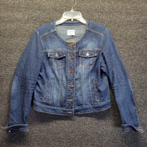 ELLE Women&#39;s Denim Jacket Medium Wash Button-Down Crop  Sz L - £14.14 GBP