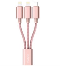 (Rose Gold) Rock RCB0436 1.2m USB Charging Cable with Dual 8 Pin Adapters   Micr - £5.42 GBP