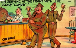 Comic Military Humor I&#39;m Serving at Bar With The Tank Corps  Linen Postcard E8 - £7.08 GBP