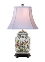 Oriental Floral Bird Hexagonal Porcelain Temple Jar Table Lamp 25&quot; - £205.27 GBP