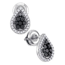 10k White Gold Black Color Enhanced Diamond Teardrop Cluster Stud Earrings - £239.74 GBP