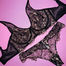 Victoria&#39;s Secret Langleine Nicht Gefüttert 34DD Bh Set XL Schwarz Gold Bestickt - £58.15 GBP