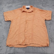 Saddlebred Shirt Mens XL Orange Short Sleeve Wing Collar Button Woven Pleated - £17.97 GBP