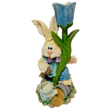 Vintage Easter Bunny Garden Taper Candlestick Holder Resin 7 inch - £10.83 GBP