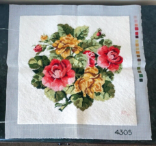 Bucilla ROSES Nancy Rossi #4305 Needlepoint Completed Floral 14&quot;x14&quot; Pillow - £31.57 GBP