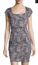 NWT Women&#39;s Marchesa Voyage Black/White Print Cap Sleeve Sheath Dress Sz 10 - £62.57 GBP