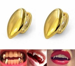 Hip Hop 14K Gold Plated Mouth Teeth Grills Grillz Single Fangs - 2 pc Set - £10.04 GBP