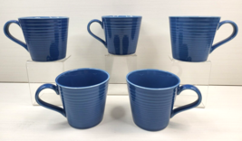 5 Royal Doulton Gordon Ramsay Maze Denim Blue Mugs Set 14 Oz Embossed Rings Cups - £55.29 GBP