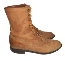 Justin Women&#39;s 8.5B Cowboy Boots Western Kiltie Brown Leather Lacer Ropers L575 - £44.39 GBP