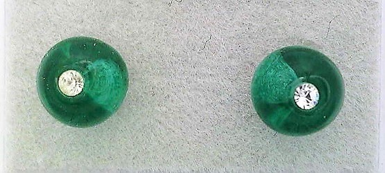 Dark Green Glass Crystal 6mm Stud Earrings - $23.60