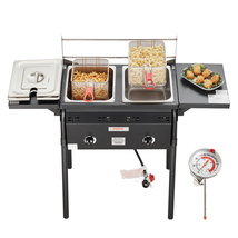 VEVOR 16 Qt Double Burner Outdoor Propane Deep Fryer Steel Cooker Dual B... - $155.99