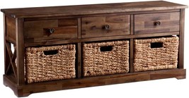 Jayton Storage Bench With 3 Woven Baskets In Natural Water, In Coastal Style. - £266.15 GBP