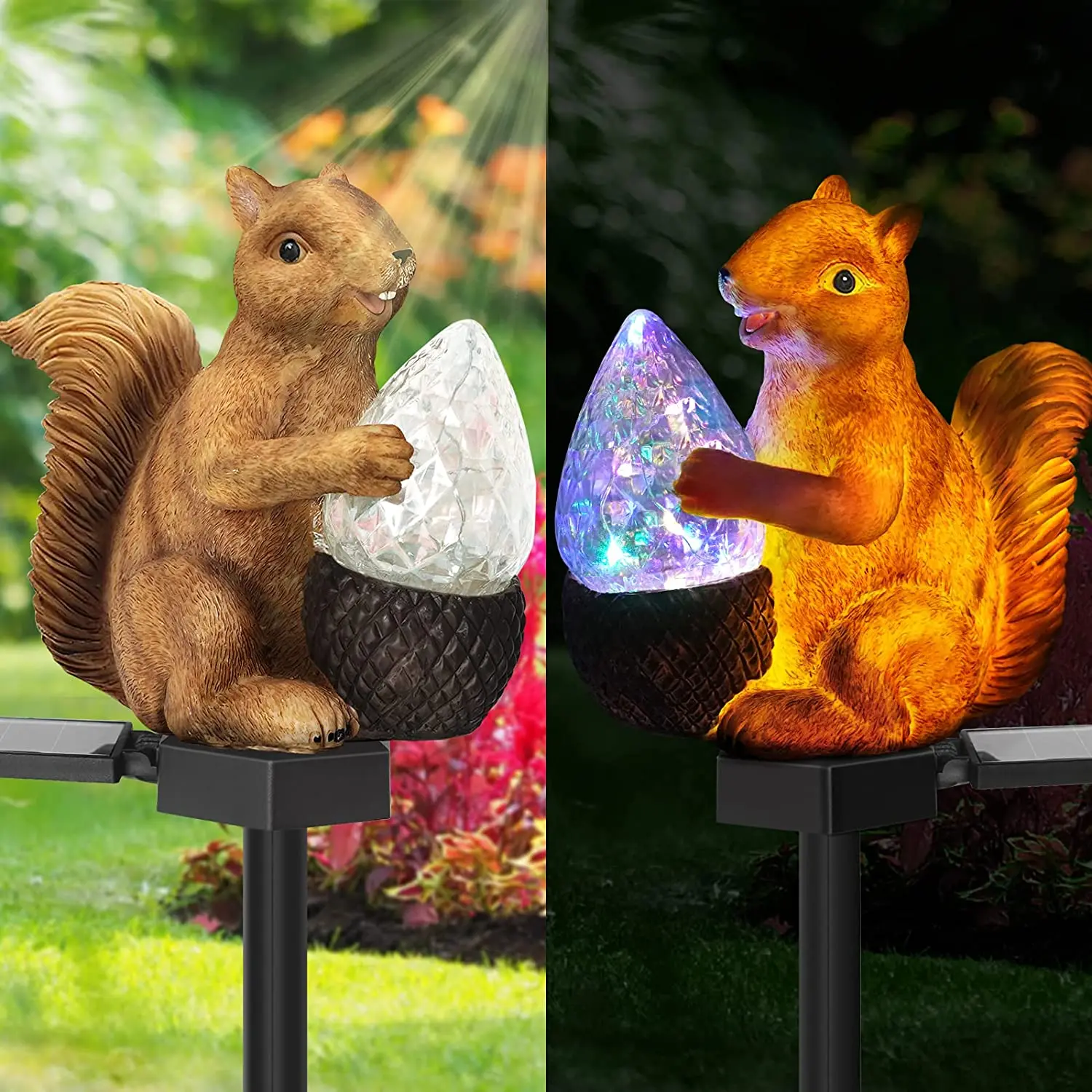 Ed led light outdoor decorative figurine lamp cute squirrel holding nut statue for yard thumb200