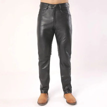 Men&#39;s Cowhide Leather Pants Jeans Style BLUF Bikers Trousers 5 Pocket - £102.21 GBP