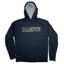 Champion Hoodie Size Medium Camo Spell Out Logo Black Pullover Army Hunt 21x27 M - £14.14 GBP