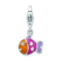 Sterling Silver Rhodium Plated 3D Enamel Fish Lobster Clasp Charm 12mm x 11mm - £18.89 GBP