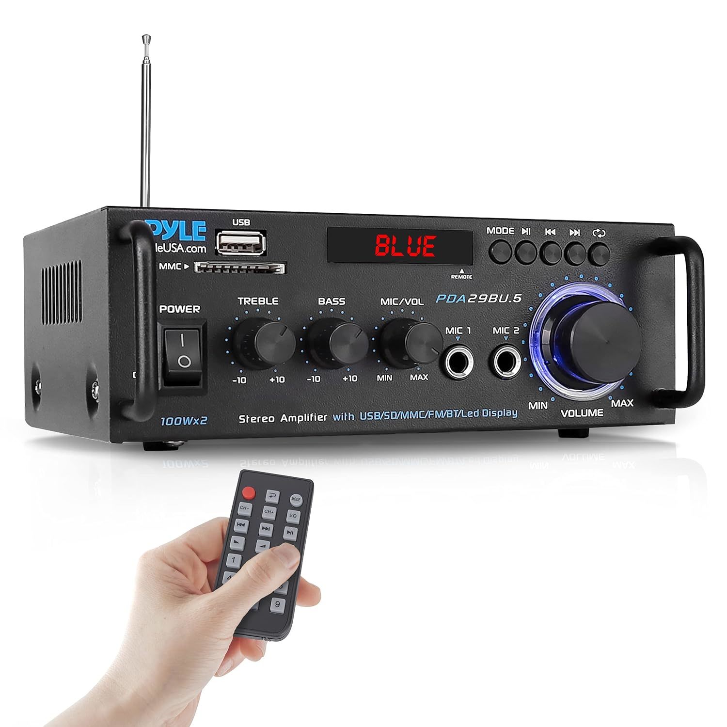 Pyle Wireless Bluetooth Stereo Power Amplifier - 200W Dual Channel Sound Audio S