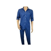 Men INSERCH premium Soft Linen Breathable 2pc Walking Leisure suit LS29116 Royal image 5