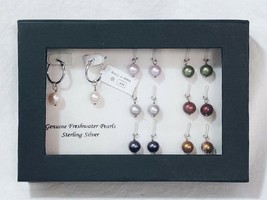 NEW Interchangeable Freshwater Cultured Dyed 7-Color Pearl Earrings Set Sterling - £32.50 GBP