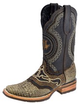 Mens Western Cowboy Boots Rustic Sand Lizard Print Botas Vaquero Size 6-11 - £78.57 GBP