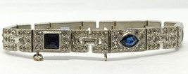 Antique Art Deco Rhinestone Bracelet Dark Cobalt Blue &amp; Clear Sparkly Crystals - £63.14 GBP