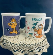 Garfield the cat 2 Enesco mugs birthday’s gifts Fortyish &amp; Bruce made in Korea - £10.27 GBP