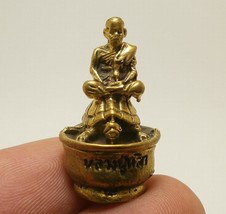 LP Liew sacred monk sit on miracle turtle Thai mini brass amulet Lew miniature T - £23.46 GBP