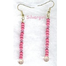 Dangling Stick Crystal Glass Earrings Hot Pink - £7.98 GBP