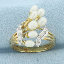 Baroque Pearl and Diamond Ring in 14k Yellow Gold - £338.10 GBP