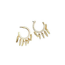 Anyco Earrings Gold Plated Luxury Pave Zircon Geometric Tassel Letter C Stud - £32.68 GBP