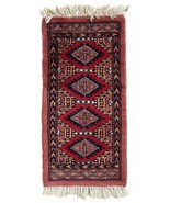 Handmade vintage Pakistani Lahore mat 1&#39; x 2.1&#39; (33cm x 66cm) 1970s - 1C877 - $190.90 CAD