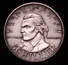 Famous Men Grobe Manner Friedrich Schiller Silber 1000 Fein Silver Coin Medal Gm - £238.96 GBP