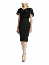 Ralph Lauren Embroidered Petal Sleeve Jewel Neck Sheath Dress, Size 8P - $63.36