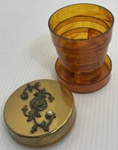 Vintage Collapsible Cup Pill Holder Unique With Metal Gold Tone Lid See ... - $12.19