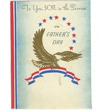 Vtg WWII Military Greeting Card To Son on Fathers Day w Golden Eagle Unu... - $19.79